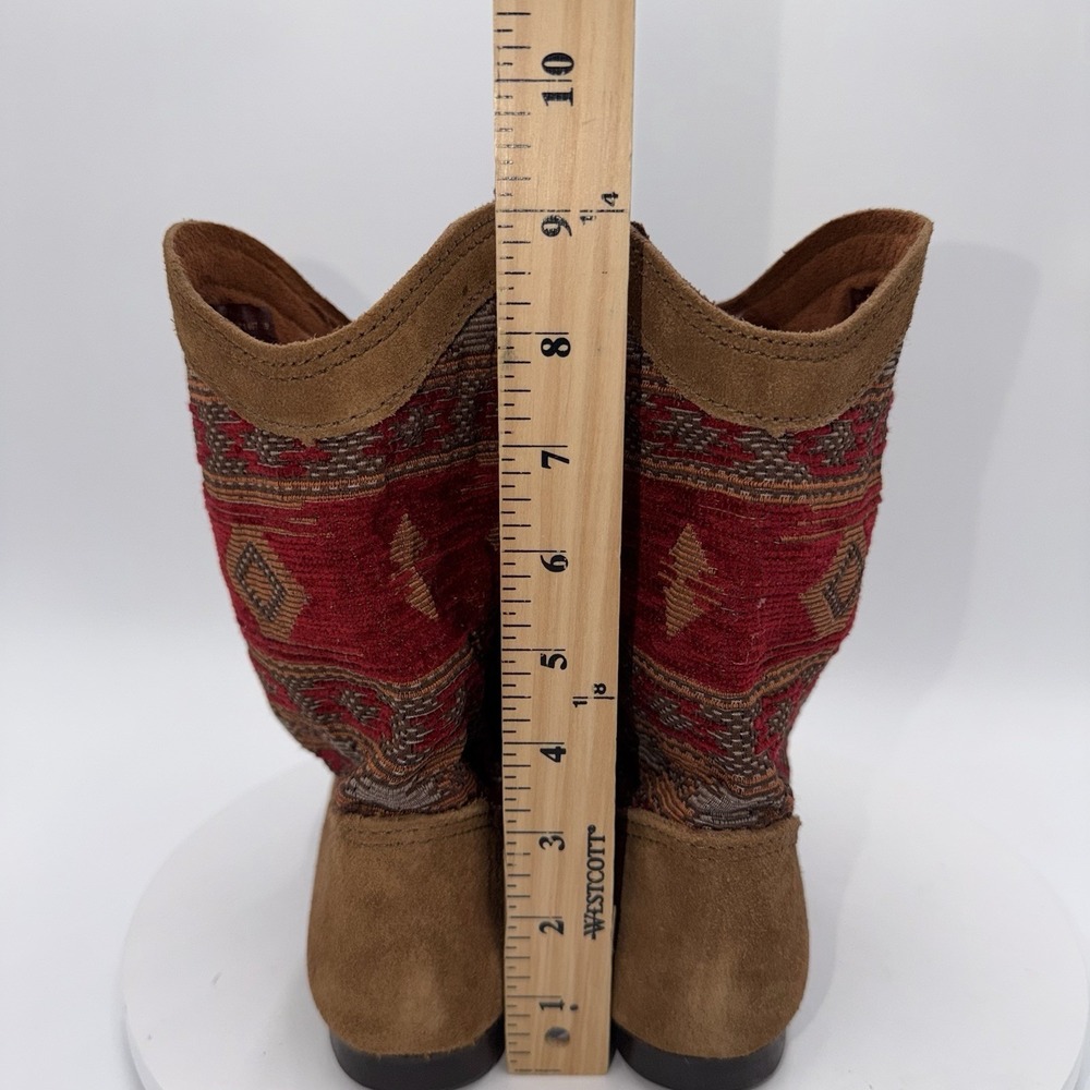 Minnetonka Baja Moccasin Boot Women's Size 7 Brown Suede Red Aztec Western - Picture 6 of 7